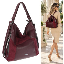 Torebka Damska Plecak Shopper na Ramię Lekka Torba 2w1 Worek SR009 Bordowa