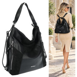 Torebka Damska Plecak Shopper na Ramię Torba 2w1 Worek Pojemna SR009 Czarna