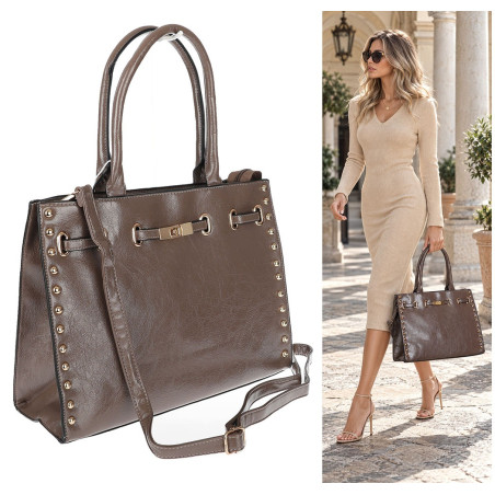 Torebka Damska shopper Teczka torba na ramię duża pojemna AM612 Beżowa