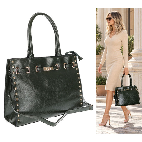 Torebka Damska shopper Teczka torba na ramię duża pojemna AM612 Zielona