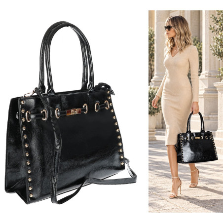 Torebka Damska shopper Teczka torba na ramię duża pojemna AM612 Czarna