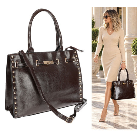 Torebka Damska shopper Teczka torba na ramię duża pojemna AM612 Czekoladowa