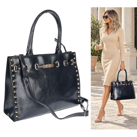 Torebka Damska shopper Teczka torba na ramię duża pojemna AM612 Granatowa