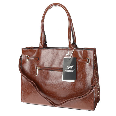 Torebka Damska shopper Teczka torba na ramię duża pojemna AM612 Brązowa