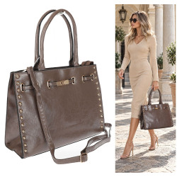 Torebka Damska shopper Teczka torba na ramię duża pojemna AM612 Beżowa
