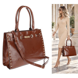 Torebka Damska shopper Teczka torba na ramię duża pojemna AM612 Brązowa
