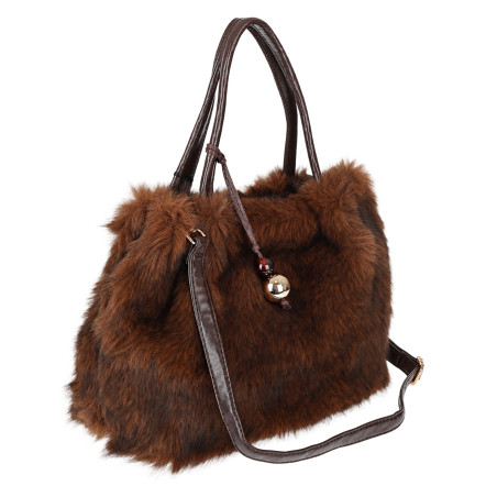 Torebka damska Tommasini Futrzana shopper Pojemna do ręki T3741 Brązowa