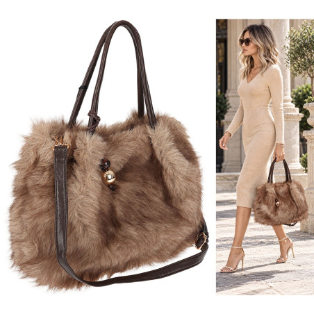 Torebka damska Tommasini Futrzana shopper Pojemna do ręki T3741 Beżowa