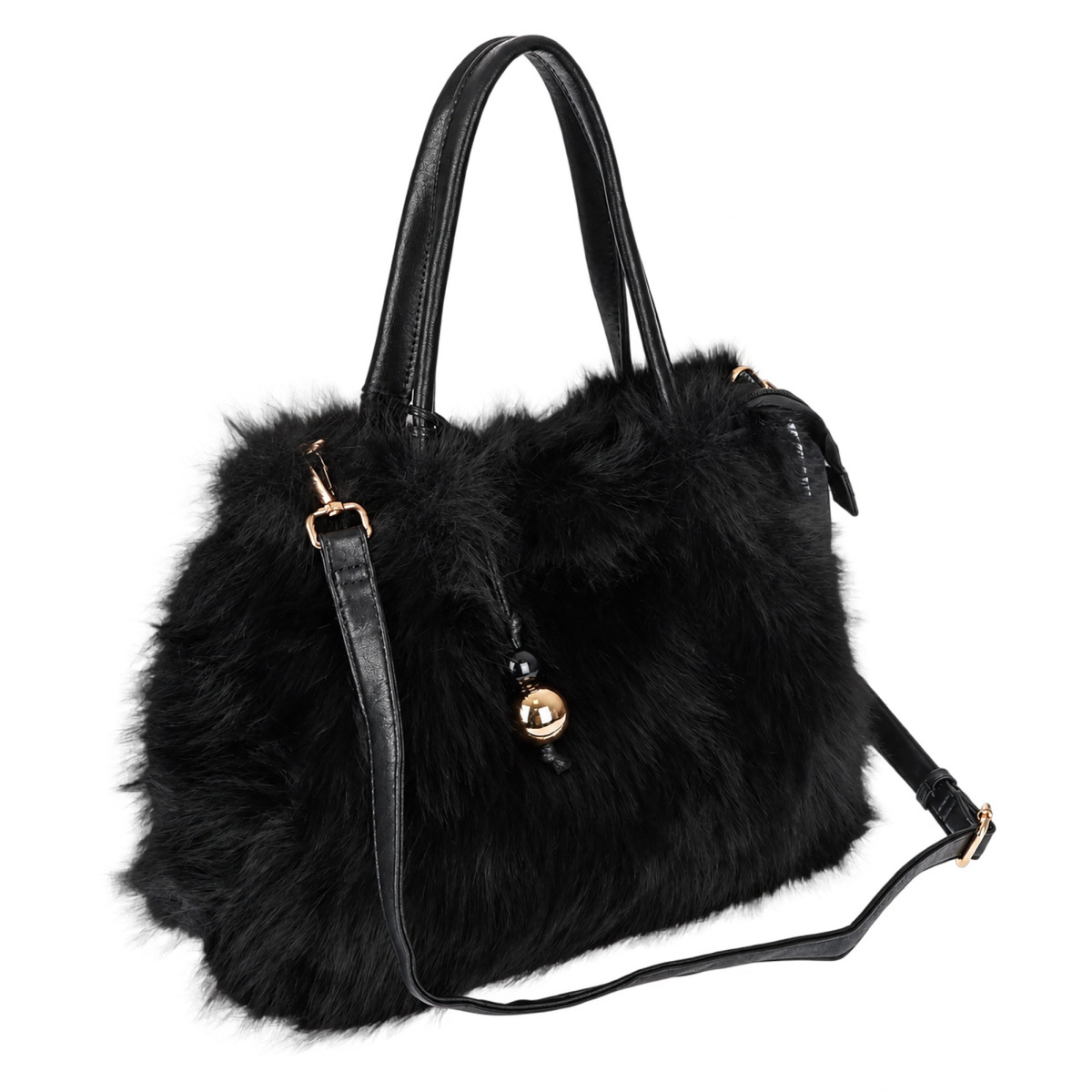 Torebka damska Tommasini Futrzana shopper Pojemna do ręki T3741 Czarna