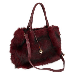 Torebka damska Tommasini Futrzana shopper Pojemna do ręki T3741 Bordowa