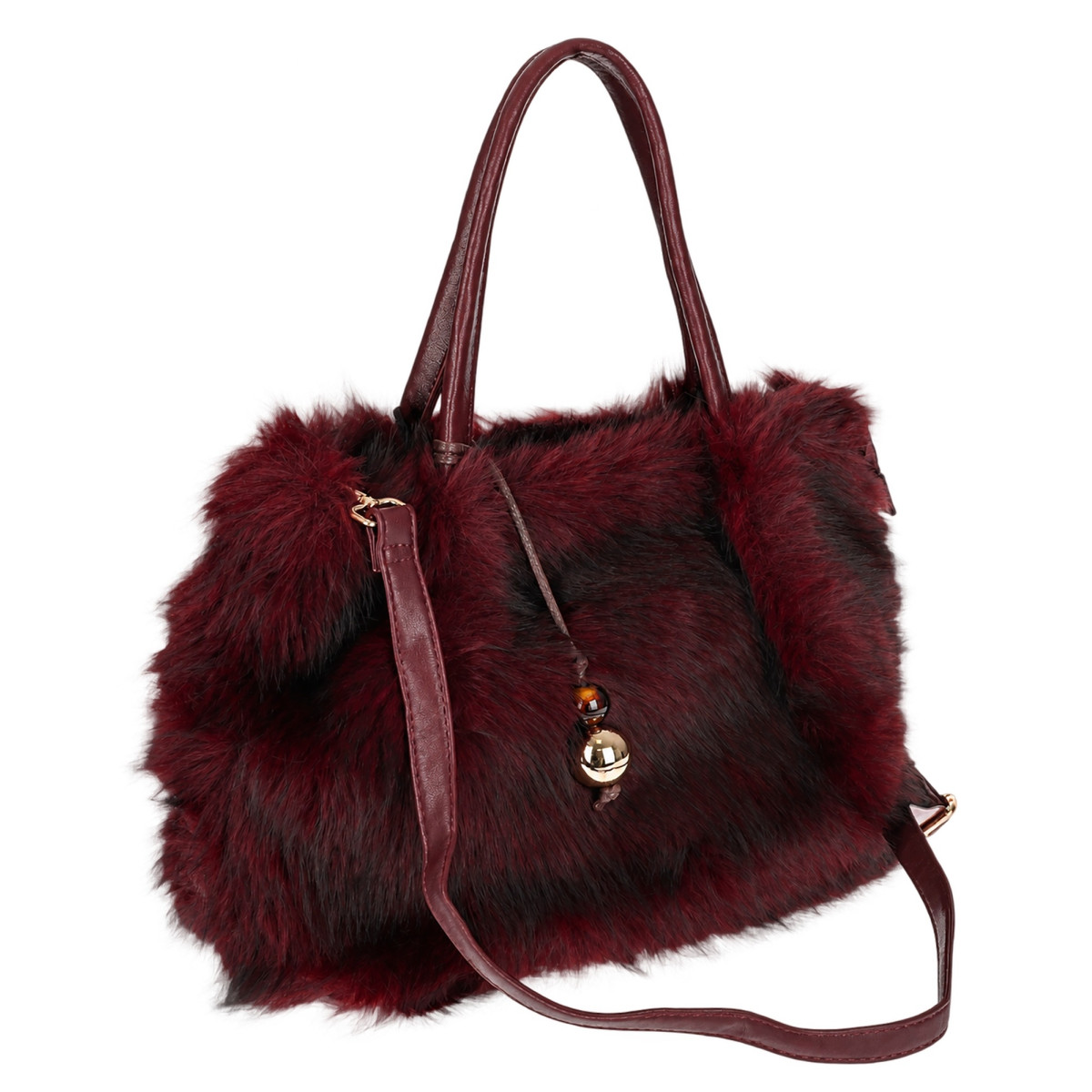 Torebka damska Tommasini Futrzana shopper Pojemna do ręki T3741 Bordowa