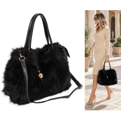 Torebka damska Tommasini Futrzana shopper Pojemna do ręki T3741 Czarna