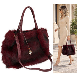 Torebka damska Tommasini Futrzana shopper Pojemna do ręki T3741 Bordowa