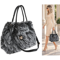 Torebka damska Tommasini Futrzana shopper Pojemna do ręki T3741 Szara