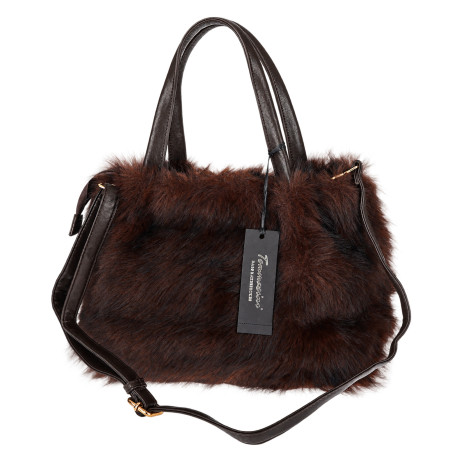 Torebka damska Tommasini Futrzana shopper Pojemna do ręki T3741 Czekoladowa