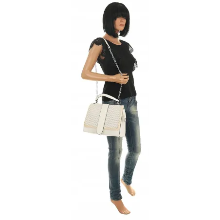 SARA MODA Elegancka Torebka kuferek listonoszka ażurowa 6899 White