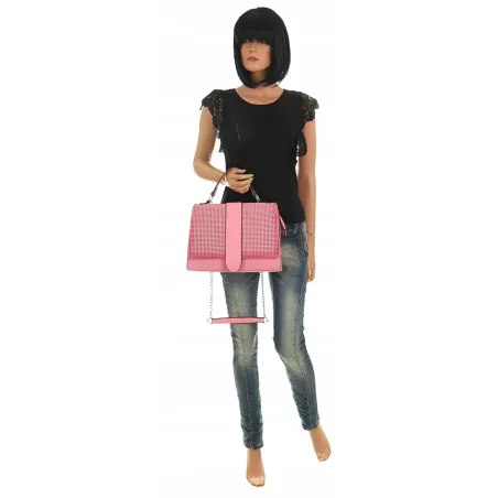 SARA MODA Elegancka Torebka kuferek listonoszka ażurowa 6899 Pink