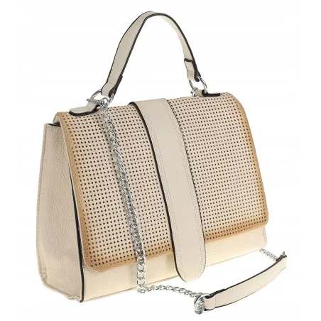 SARA MODA Elegancka Torebka kuferek listonoszka ażurowa 6899 Beige