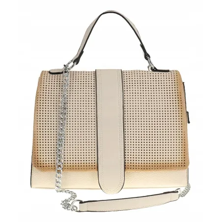 SARA MODA Elegancka Torebka kuferek listonoszka ażurowa 6899 Beige