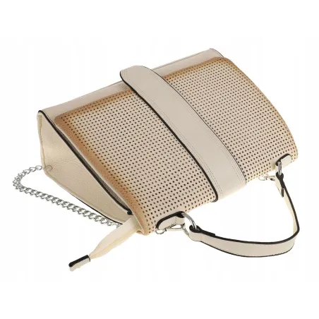 SARA MODA Elegancka Torebka kuferek listonoszka ażurowa 6899 Beige