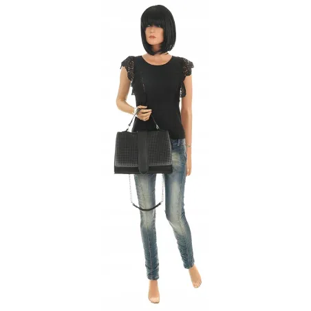 SARA MODA Elegancka Torebka kuferek listonoszka ażurowa 6899 Black