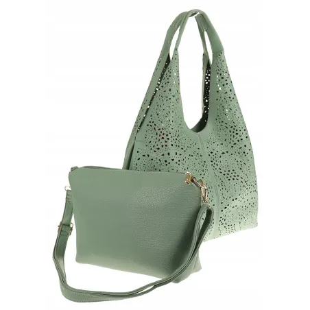 ANDREA MASSI Włoska Marka Torebka Damska Ażurowa 2w1 Worek na Ramię 23049 Green