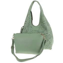 ANDREA MASSI Włoska Marka Torebka Damska Ażurowa 2w1 Worek na Ramię 23049 Green