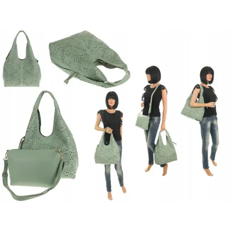 ANDREA MASSI Włoska Marka Torebka Damska Ażurowa 2w1 Worek na Ramię 23049 Green