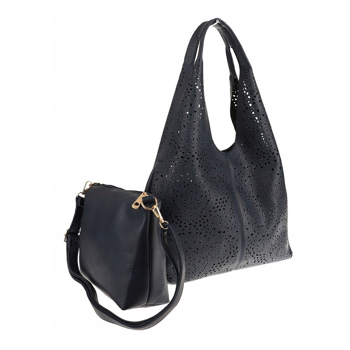 ANDREA MASSI Włoska Marka Torebka Damska Ażurowa 2w1 Worek na Ramię 23049 Granatowa