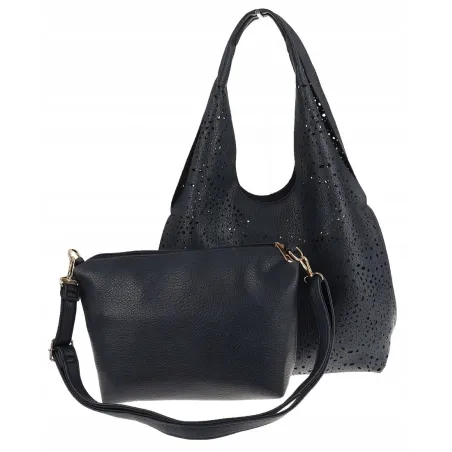 ANDREA MASSI Włoska Marka Torebka Damska Ażurowa 2w1 Worek na Ramię 23049 Granatowa