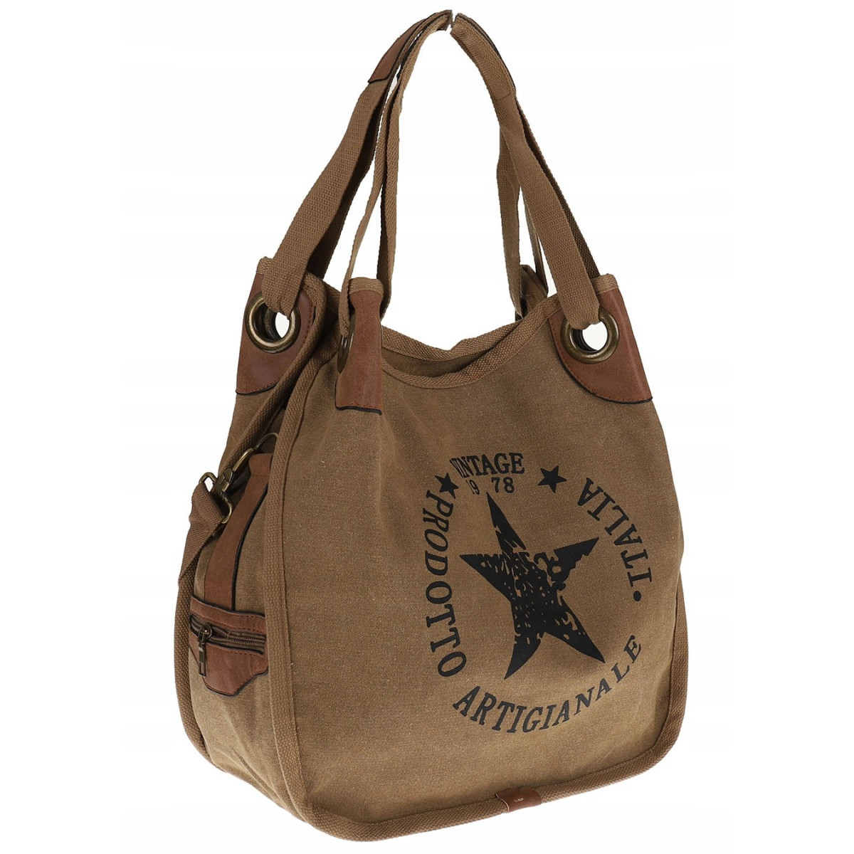 Torebka damska duża pojemna worek na ramię shopper listonoszka z208 Beżowa