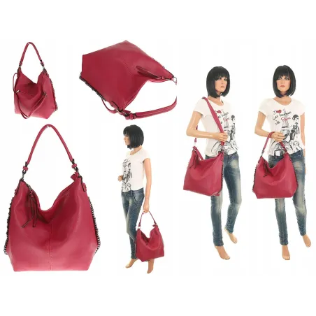 Klasyczna Torebka Damska listonoszka worek P174 Rose Red