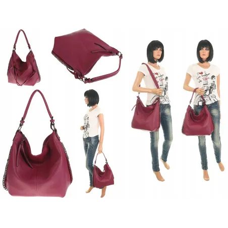 Klasyczna Torebka Damska listonoszka worek P174 Purple Red