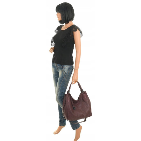 Tommasini Torebka Damska Listonoszka Duża Torba Shopper Worek 2692 Bordowa
