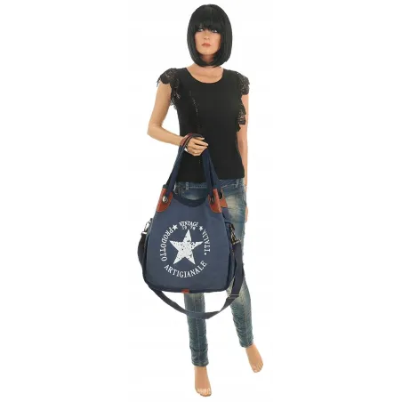 Torebka damska duża pojemna worek na ramię shopper listonoszka z208 Granatowa