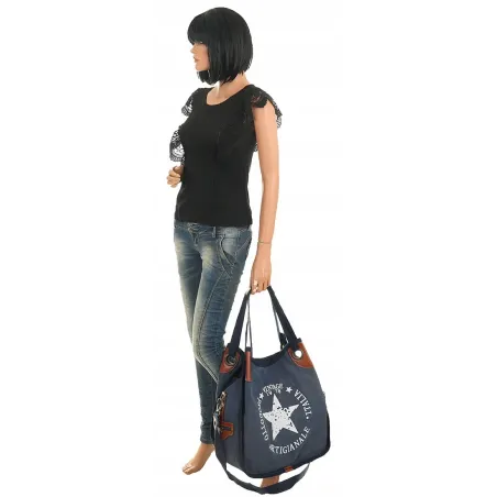 Torebka damska duża pojemna worek na ramię shopper listonoszka z208 Granatowa