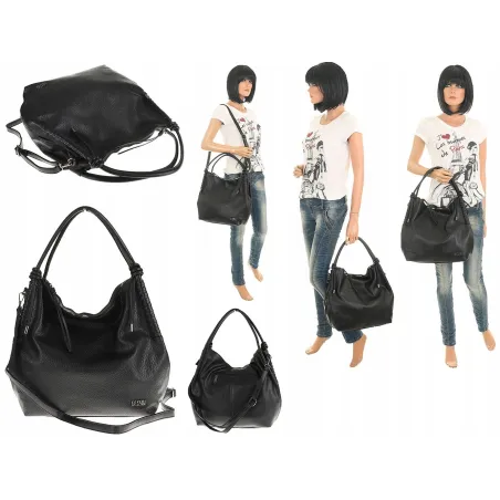 COVERI COLLECTION Włoska Marka Torebka Damska Worek Listonoszka na Ramię U307 Black